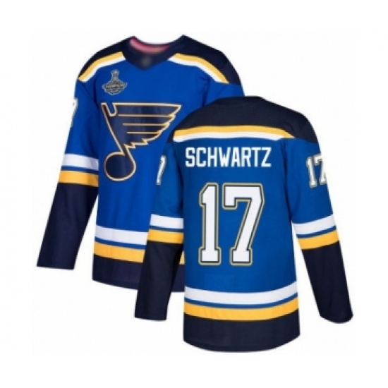 Youth St. Louis Blues 17 Jaden Schwartz Authentic Royal Blue Home 2019 Stanley Cup Champions Hockey Jersey