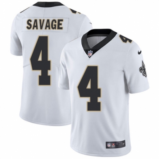 Men's Nike New Orleans Saints 4 Tom Savage White Vapor Untouchable Limited Player NFL Jersey