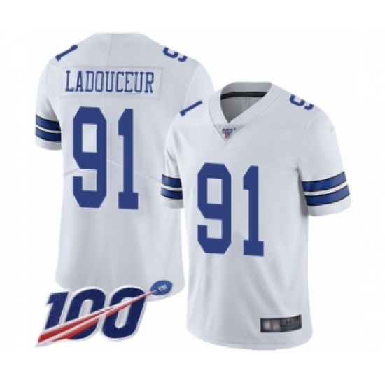 Men's Dallas Cowboys 91 L. P. Ladouceur White Vapor Untouchable Limited Player 100th Season Football Jersey