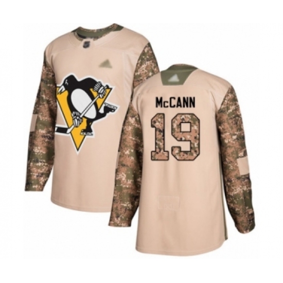 Youth Pittsburgh Penguins 19 Jared McCann Authentic Camo Veterans Day Practice Hockey Jersey