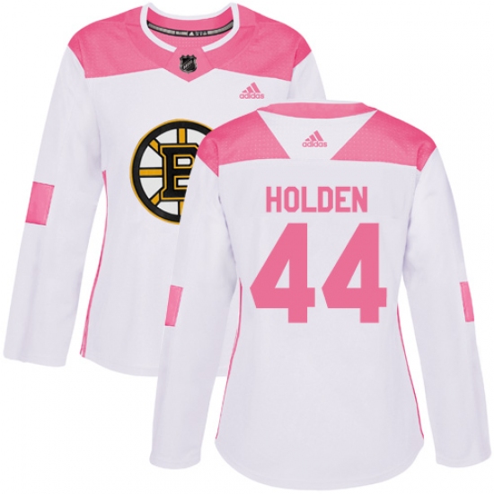 Women's Adidas Boston Bruins 44 Nick Holden Authentic White Pink Fashion NHL Jersey