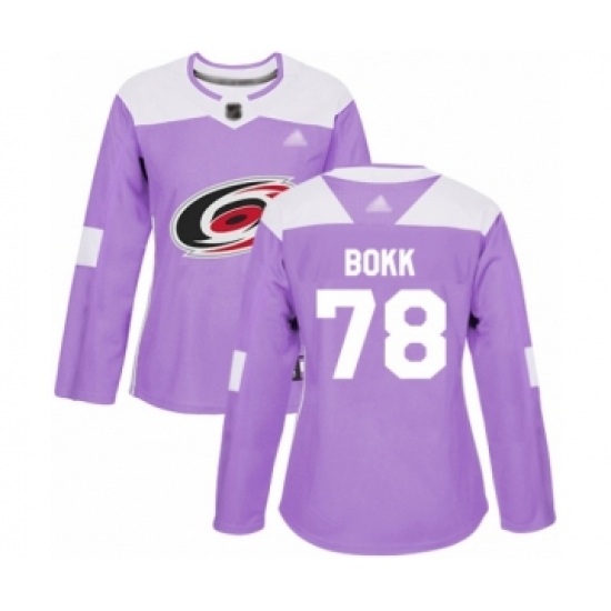 Women's Carolina Hurricanes 78 Dominik Bokk Authentic Purple Fights Cancer Practice Hockey Jersey