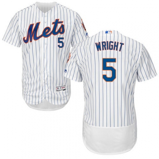 Men's Majestic New York Mets 5 David Wright White Home Flex Base Authentic Collection MLB Jersey