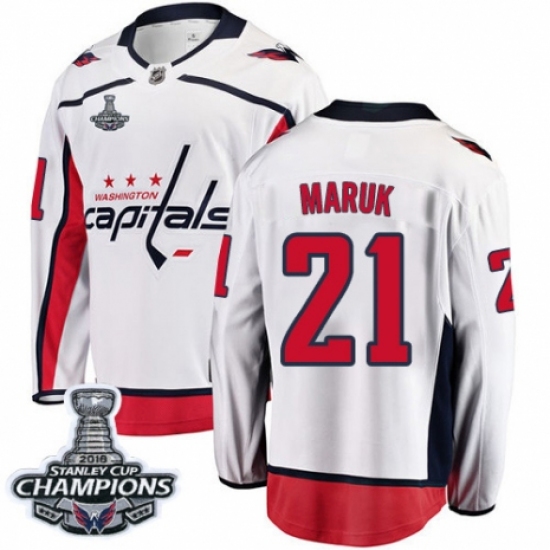 Youth Washington Capitals 21 Dennis Maruk Fanatics Branded White Away Breakaway 2018 Stanley Cup Final Champions NHL Jersey