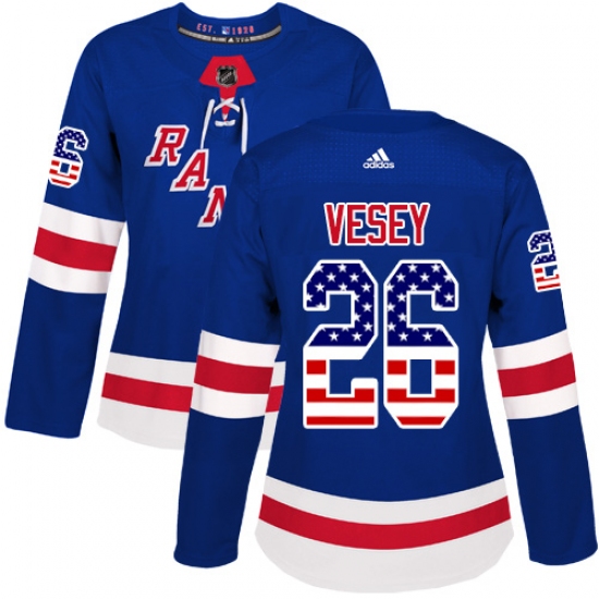 Women's Adidas New York Rangers 26 Jimmy Vesey Authentic Royal Blue USA Flag Fashion NHL Jersey