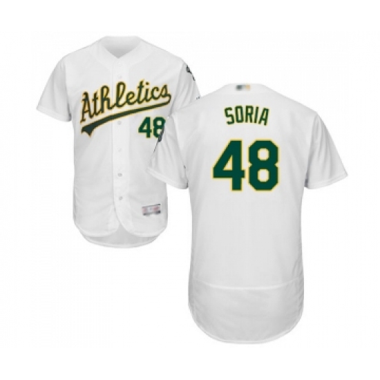 Men's Oakland Athletics 48 Joakim Soria White Home Flex Base Authentic Collection Baseball Jersey