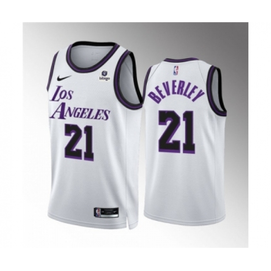 Men's Los Angeles Lakers 21 Patrick Beverley White City Edition Stitched Basketball Jersey