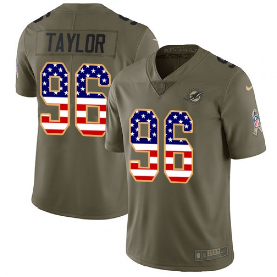 Youth Nike Miami Dolphins 96 Vincent Taylor Limited Olive USA Flag 2017 Salute to Service NFL Jersey