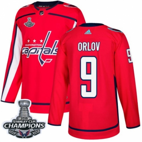 Men's Adidas Washington Capitals 9 Dmitry Orlov Premier Red Home 2018 Stanley Cup Final Champions NHL Jersey