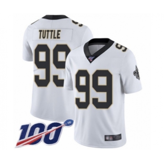 Youth New Orleans Saints 99 Shy Tuttle White Vapor Untouchable Limited Player 100th Season Football Jersey