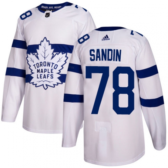 Men's Adidas Toronto Maple Leafs 78 Rasmus Sandin Authentic White 2018 Stadium Series NHL Jersey