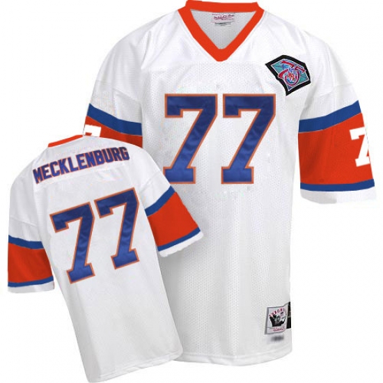 Mitchell And Ness Denver Broncos 77 Karl Mecklenburg White With 75TH Patch Authentic Throwback NFL Jersey