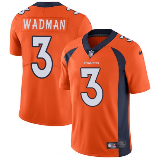 Youth Nike Denver Broncos 3 Colby Wadman Orange Team Color Vapor Untouchable Limited Player NFL Jersey