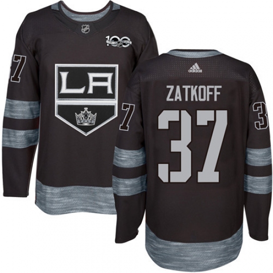 Men's Adidas Los Angeles Kings 37 Jeff Zatkoff Premier Black 1917-2017 100th Anniversary NHL Jersey