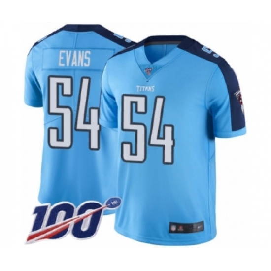 Youth Tennessee Titans 54 Rashaan Evans Limited Light Blue Rush Vapor Untouchable 100th Season Football Jersey