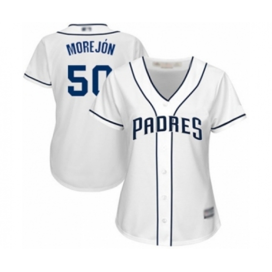 Women's San Diego Padres 50 Adrian Morejon Authentic White Home Cool Base Baseball Player Jersey