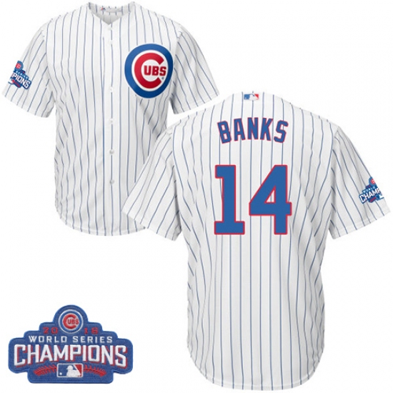 Youth Majestic Chicago Cubs 14 Ernie Banks Authentic White Home 2016 World Series Champions Cool Base MLB Jersey