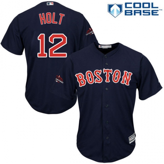 Youth Majestic Boston Red Sox 12 Brock Holt Authentic Navy Blue Alternate Road Cool Base 2018 World Series Champions MLB Jersey