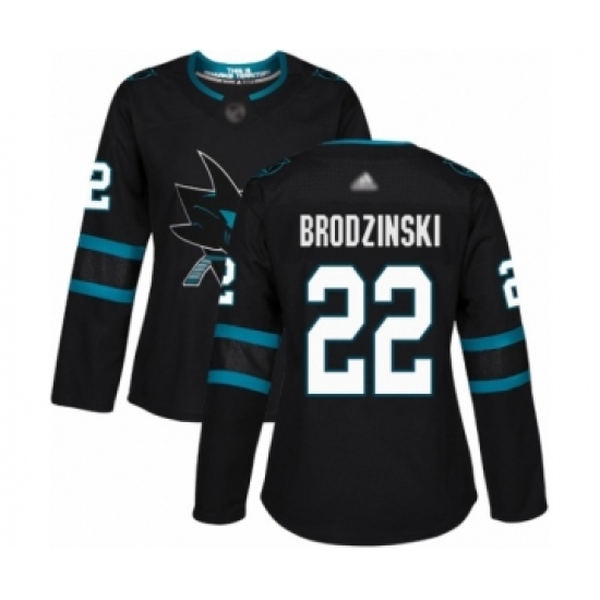 Women's San Jose Sharks 22 Jonny Brodzinski Authentic Black Alternate Hockey Jersey