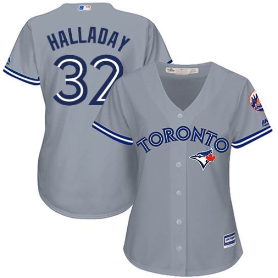 Women's Majestic Toronto Blue Jays 32 Roy Halladay Authentic Grey Road MLB Jersey