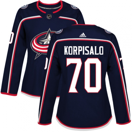 Women's Adidas Columbus Blue Jackets 70 Joonas Korpisalo Authentic Navy Blue Home NHL Jersey