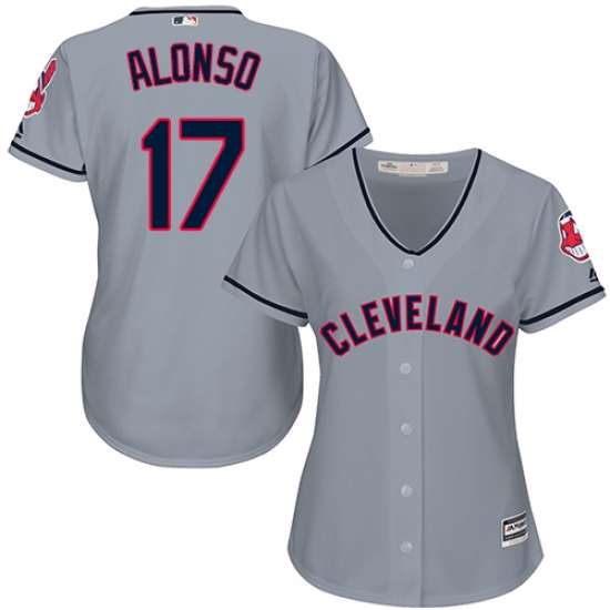 Women's Majestic Cleveland Indians 17 Yonder Alonso Replica Grey Road Cool Base MLB Jersey