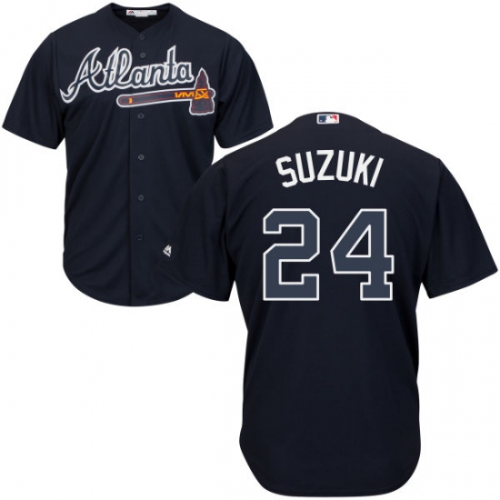 Men's Majestic Atlanta Braves 24 Kurt Suzuki Replica Blue Alternate Road Cool Base MLB Jersey