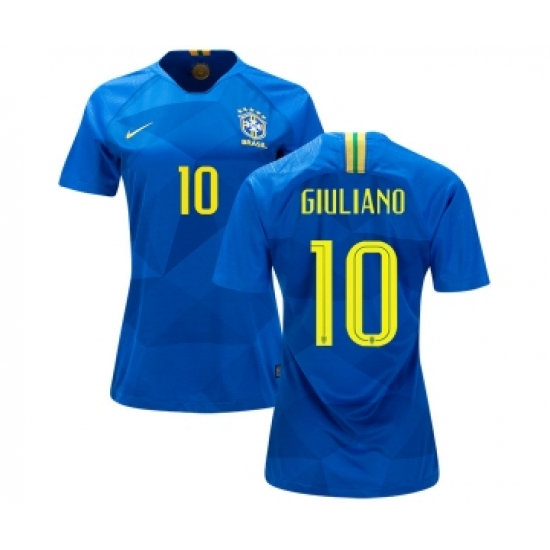 Women's Brazil 10 Giuliano Away Soccer Country Jersey