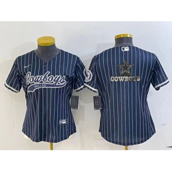 Women's Dallas Cowboys Navy Team Big Logo With Patch Cool Base Stitched Baseball Jersey