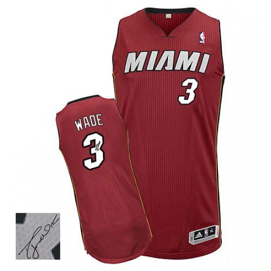 Men's Adidas Miami Heat 3 Dwyane Wade Authentic Red Alternate Autographed NBA Jersey