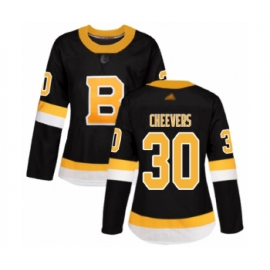 Women's Boston Bruins 30 Gerry Cheevers Authentic Black Alternate Hockey Jersey