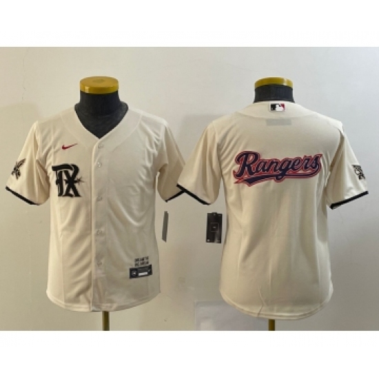 Youth Texas Rangers Big Logo Cream 2023 City Connect Stitched Baseball Jersey