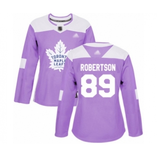 Women's Toronto Maple Leafs 89 Nicholas Robertson Authentic Purple Fights Cancer Practice Hockey Jersey