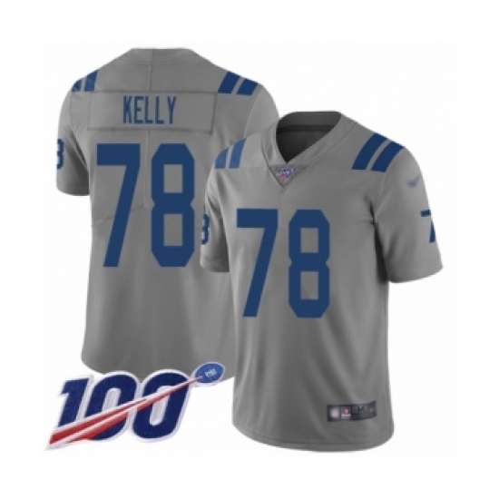 Men's Indianapolis Colts 78 Ryan Kelly Limited Gray Inverted Legend 100th Season Football Jersey