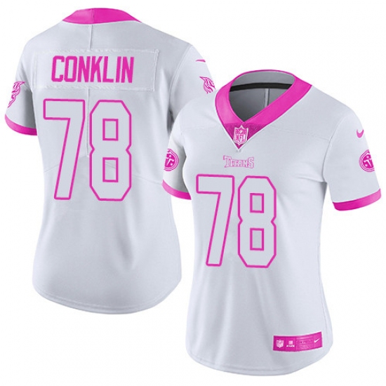 Women's Nike Tennessee Titans 78 Jack Conklin Limited White/Pink Rush Fashion NFL Jersey