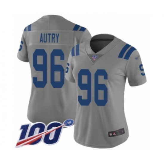 Women's Indianapolis Colts 96 Denico Autry Limited Gray Inverted Legend 100th Season Football Jersey