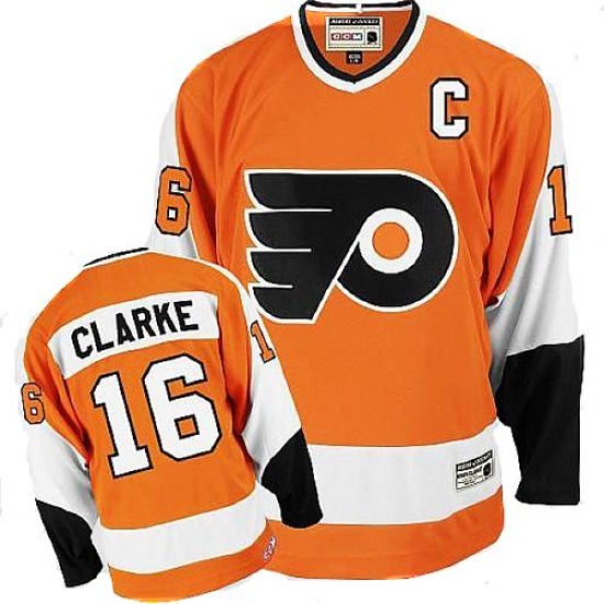 Men's CCM Philadelphia Flyers 16 Bobby Clarke Premier Orange Throwback NHL Jersey