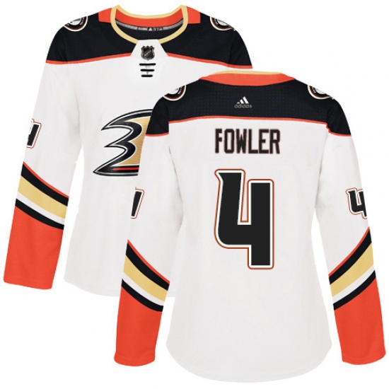 Women's Adidas Anaheim Ducks 4 Cam Fowler Authentic White Away NHL Jersey