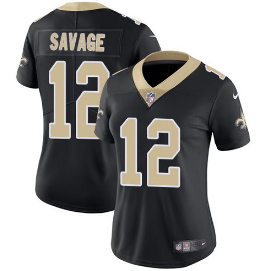 Women's Nike New Orleans Saints 12 Tom Savage Black Team Color Vapor Untouchable Limited Player NFL Jersey