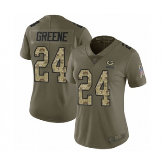 Women's Green Bay Packers 24 Raven Greene Limited Olive Camo 2017 Salute to Service Football Jersey