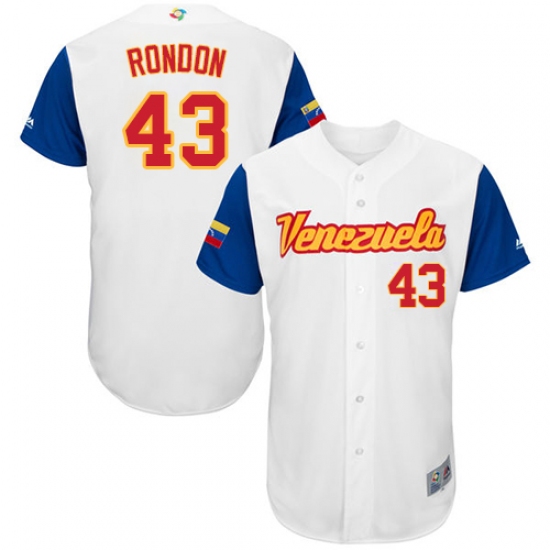 Men's Venezuela Baseball Majestic 43 Bruce Rondon White 2017 World Baseball Classic Authentic Team Jersey