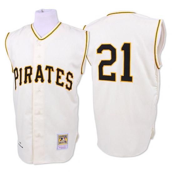 Men's Mitchell and Ness 1960 Pittsburgh Pirates 21 Roberto Clemente Replica White Throwback MLB Jersey