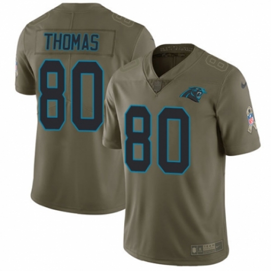 Men's Nike Carolina Panthers 80 Ian Thomas Limited Olive 2017 Salute to Service NFL Jersey