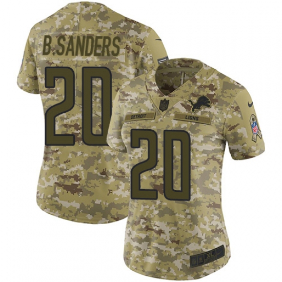 Women's Nike Detroit Lions 20 Barry Sanders Limited Camo 2018 Salute to Service NFL Jersey