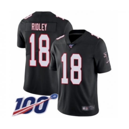 Men's Atlanta Falcons 18 Calvin Ridley Black Alternate Vapor Untouchable Limited Player 100th Season Football Jersey