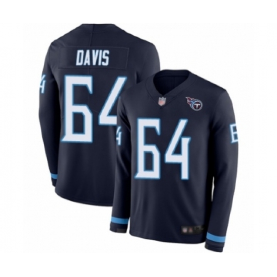 Men's Tennessee Titans 64 Nate Davis Limited Navy Blue Therma Long Sleeve Football Jersey