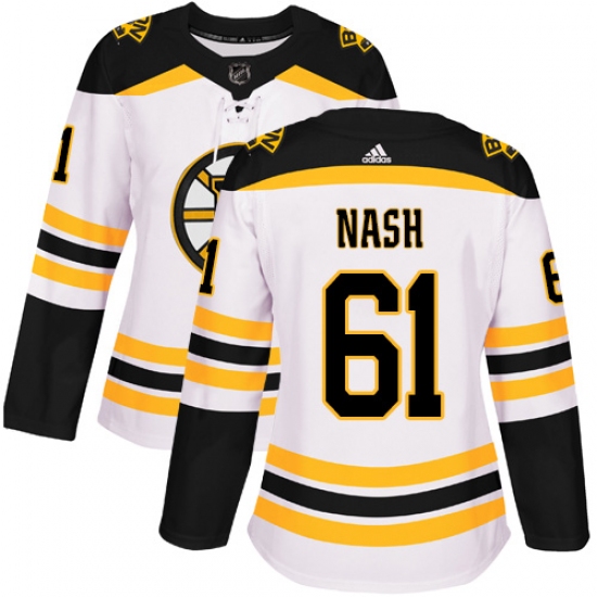 Women's Adidas Boston Bruins 61 Rick Nash Authentic White Away NHL Jersey