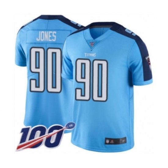 Men's Tennessee Titans 90 DaQuan Jones Limited Light Blue Rush Vapor Untouchable 100th Season Football Jersey