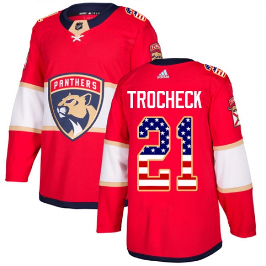 Men's Adidas Florida Panthers 21 Vincent Trocheck Authentic Red USA Flag Fashion NHL Jersey