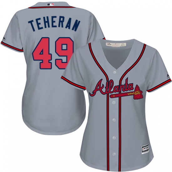 Women's Majestic Atlanta Braves 49 Julio Teheran Replica Grey Road Cool Base MLB Jersey